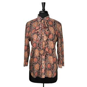 Ralph Lauren Womens XL Paisley Ruffle Front Button Shirt Cotton Boho Preppy Top